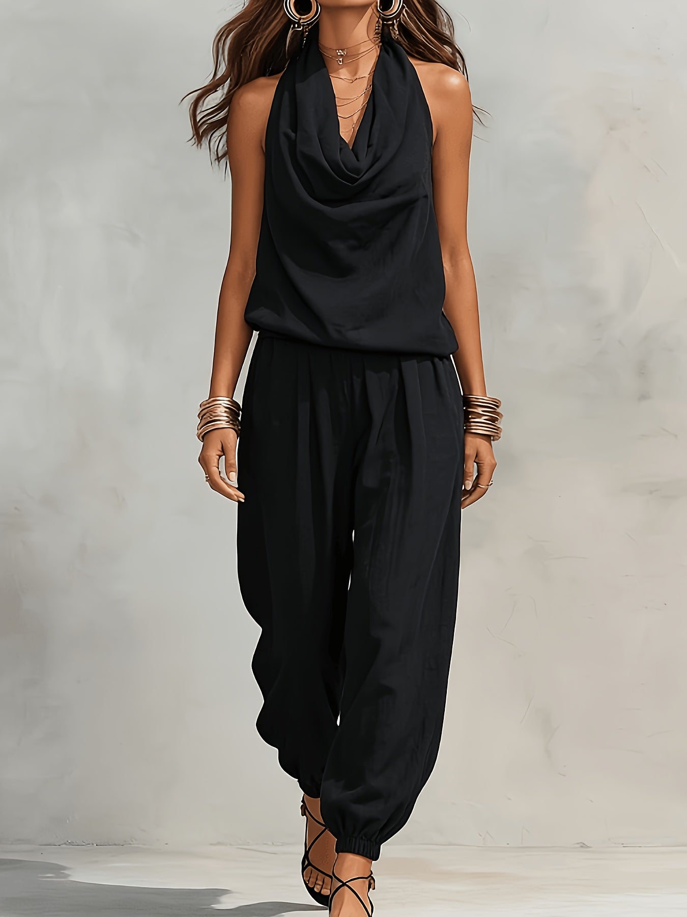 Isabel | Conjunto de Top Halter y Pantalón de Pierna Ancha con Textura de Lino