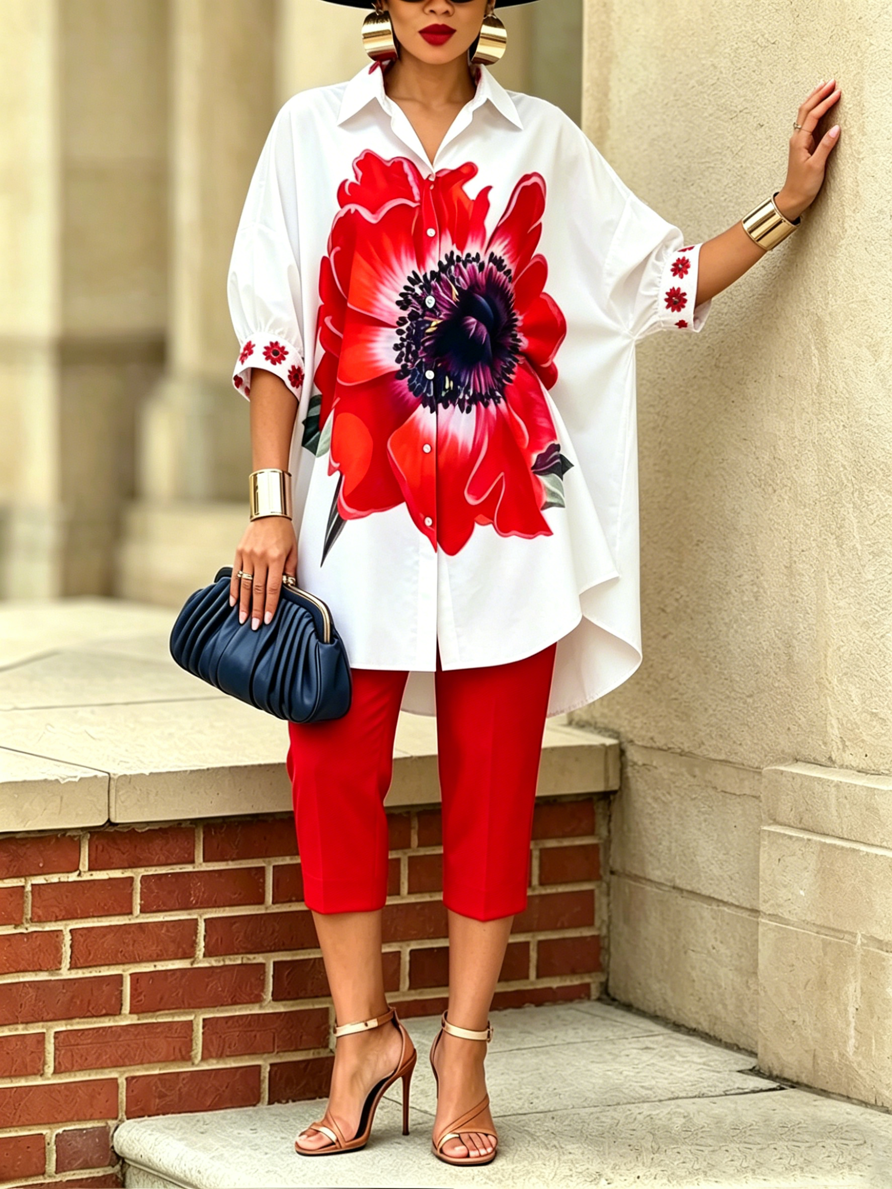 Sofía | Conjunto artístico y estiloso de dos piezas con camisa y pantalones de flores