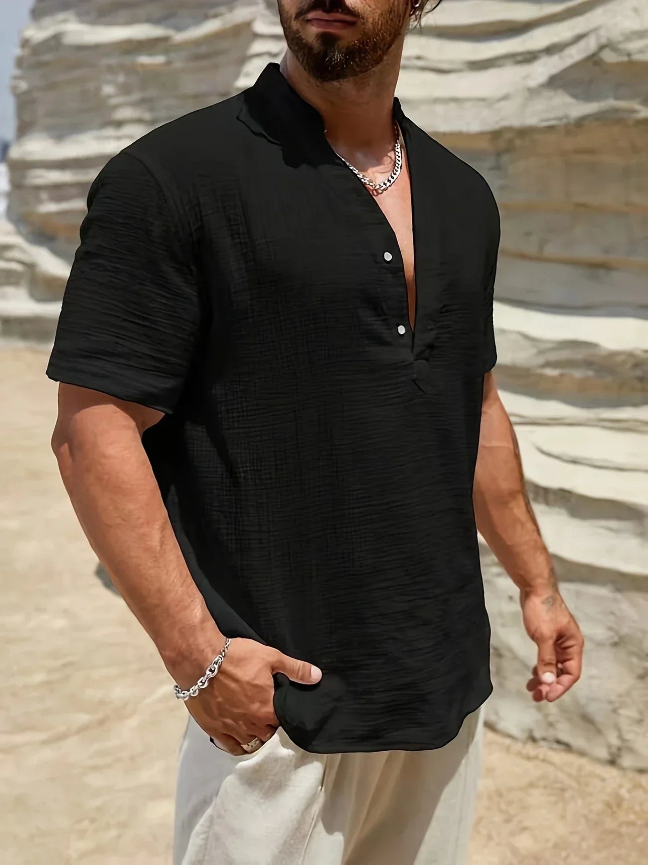 David | Camisa de verano elegante con cuello alto