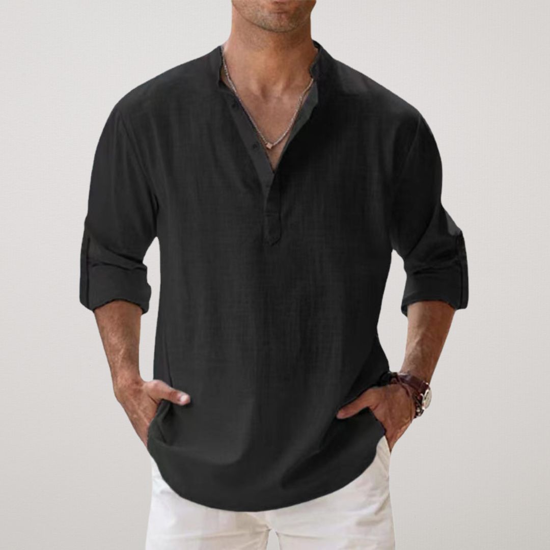 Leonardo | Camisa Henley de algodón con efecto lino
