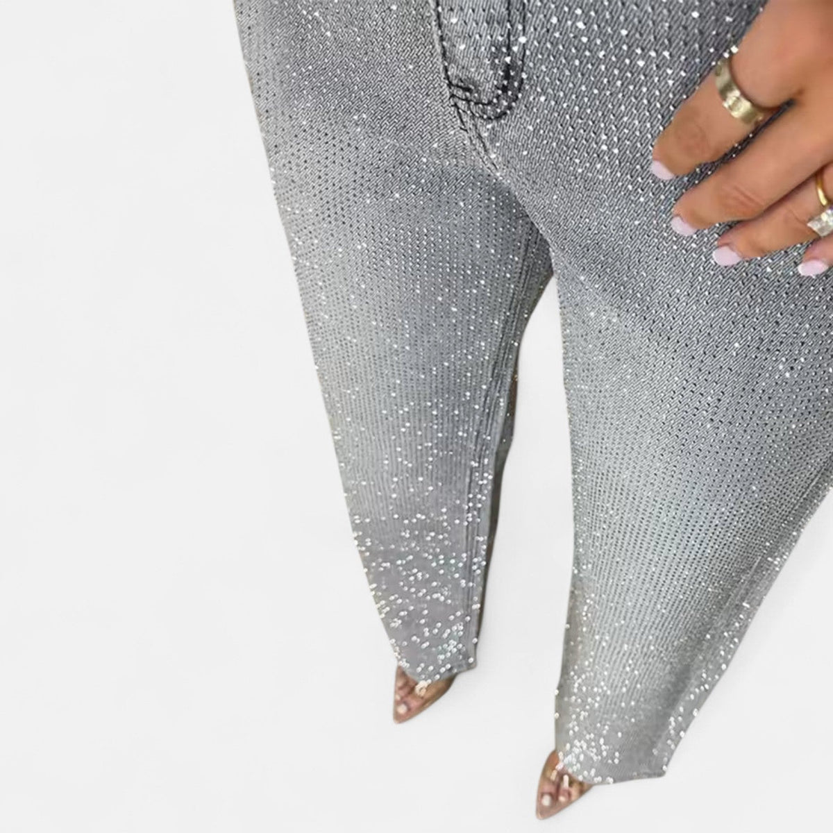 Fabiola | Jeans de Pierna Ancha con Pedrería Brillante