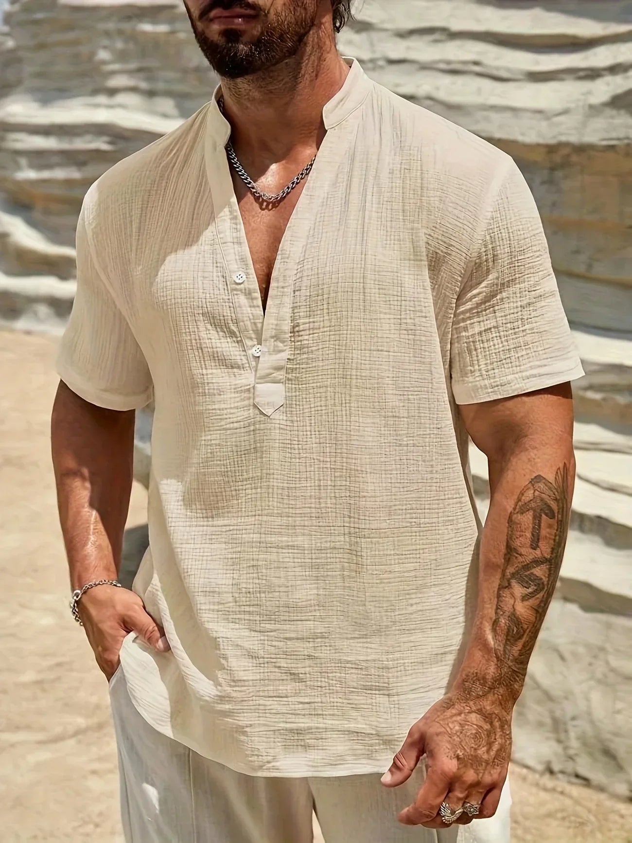 David | Camisa de verano elegante con cuello alto