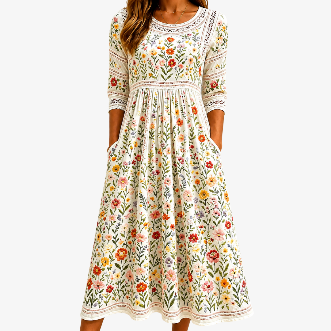 Bárbara | Vestido Midi Con Encanto De Flores Silvestres