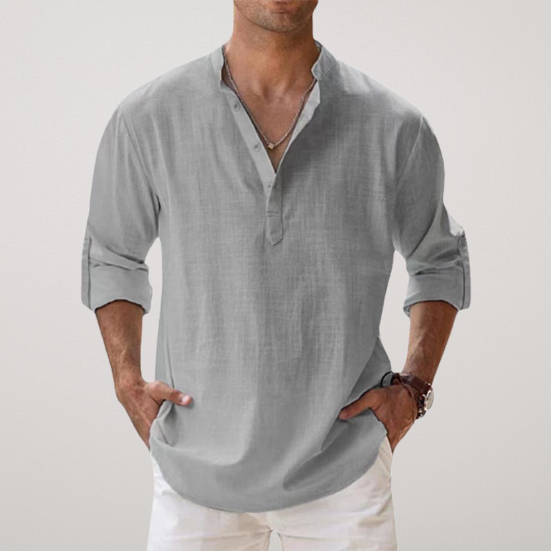 Leonardo | Camisa Henley de algodón con efecto lino