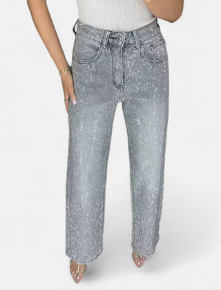 Fabiola | Jeans de Pierna Ancha con Pedrería Brillante