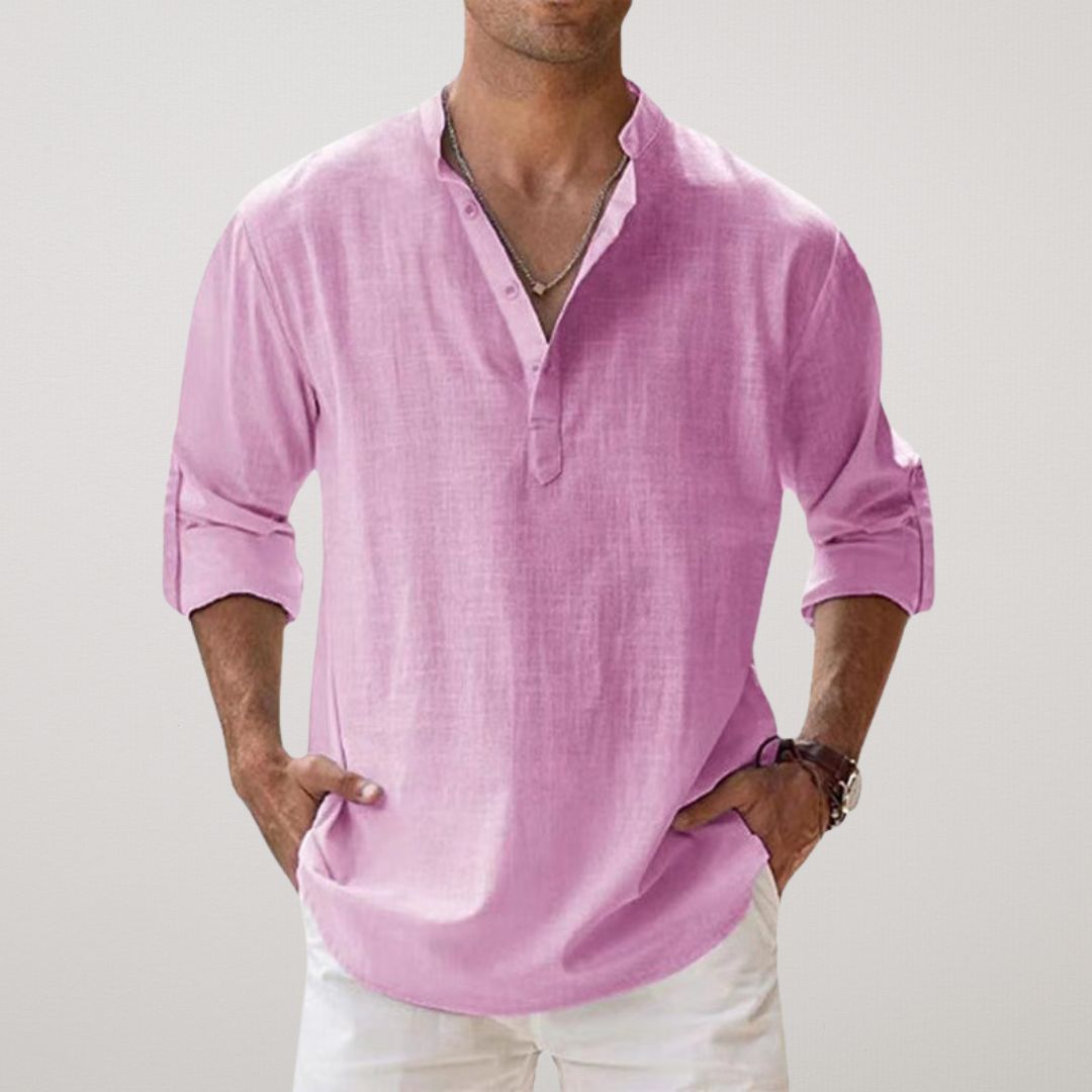 Leonardo | Camisa Henley de algodón con efecto lino