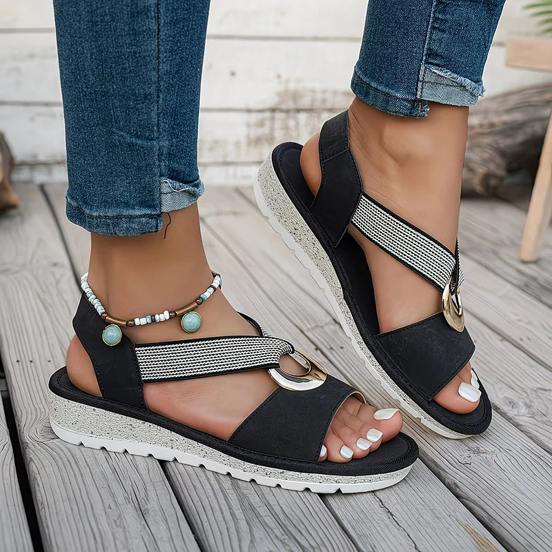 Sara | Sandalias planas con hebilla de metal