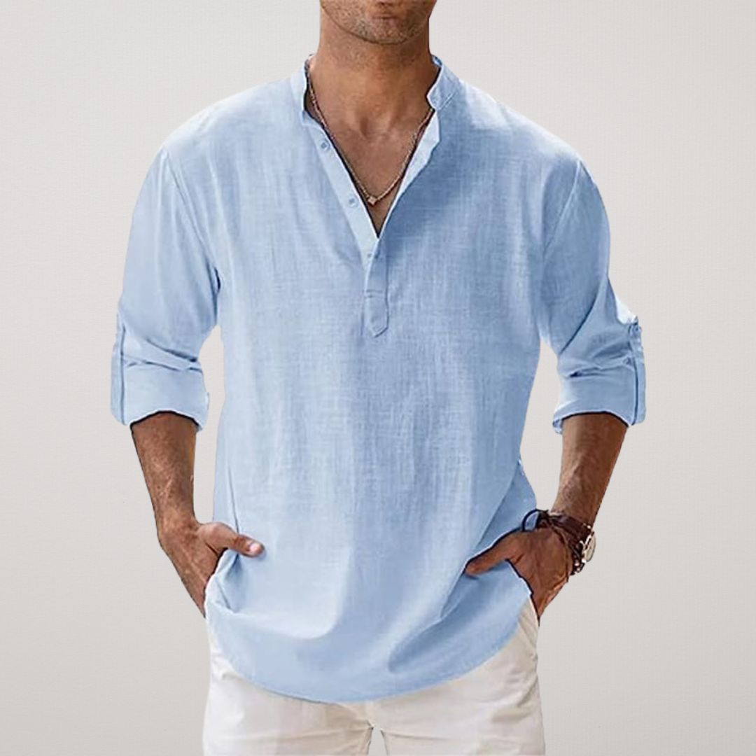 Leonardo | Camisa Henley de algodón con efecto lino