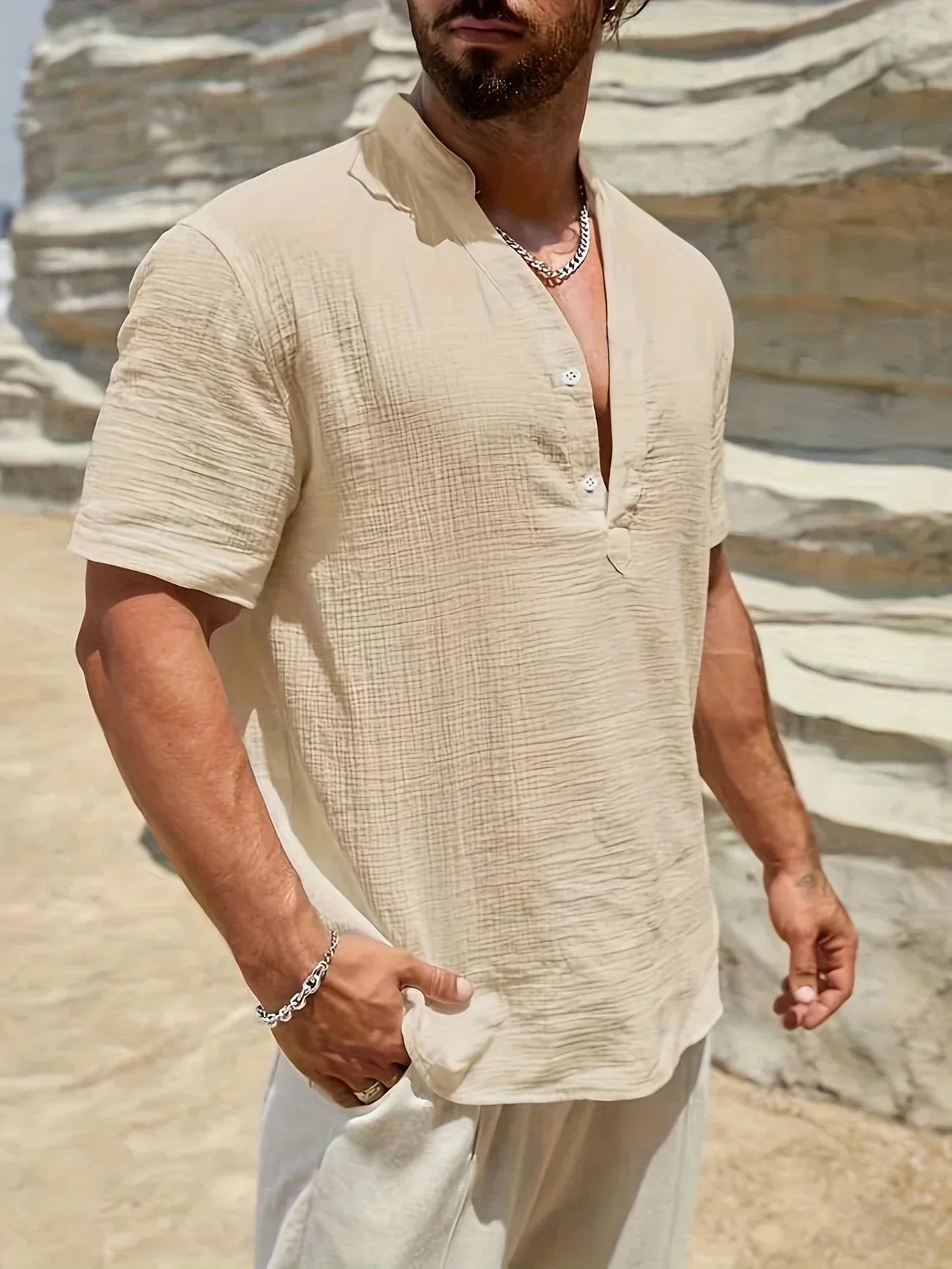 David | Camisa de verano elegante con cuello alto