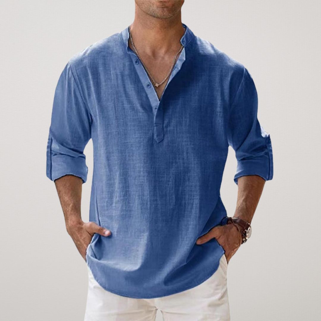 Leonardo | Camisa Henley de algodón con efecto lino