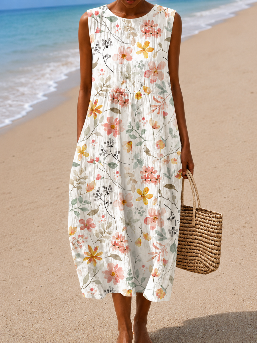 Alba | Vestido Midi Casual Sin Mangas con Estampado para Mujer