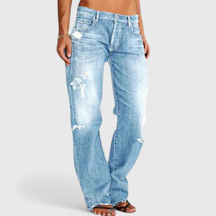 Heidi | Jeans Elásticos de Tiro Bajo y Pierna Ancha