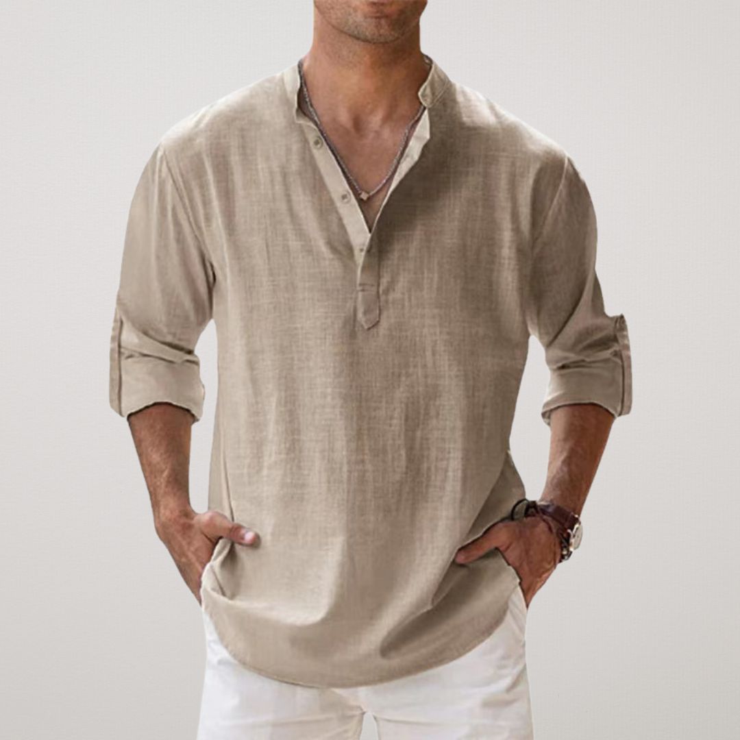Leonardo | Camisa Henley de algodón con efecto lino