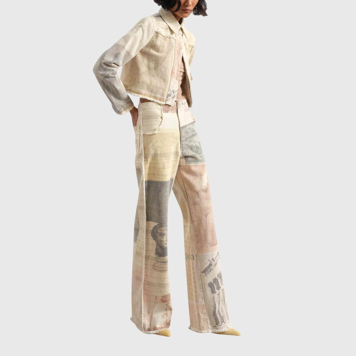 Itzia | Jeans de Pierna Ancha y Tiro Alto con Bajo sin Dobladillo