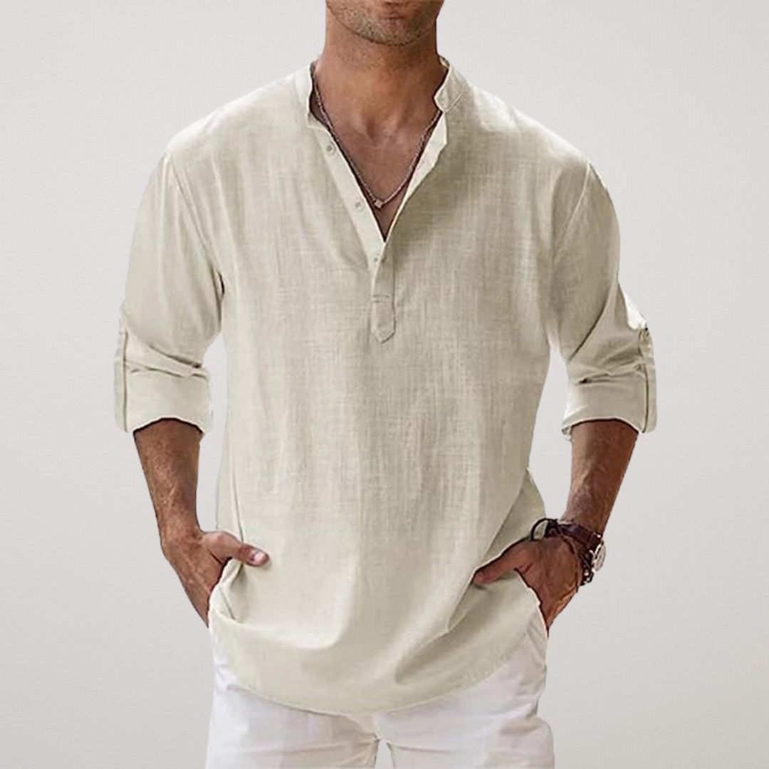 Leonardo | Camisa Henley de algodón con efecto lino