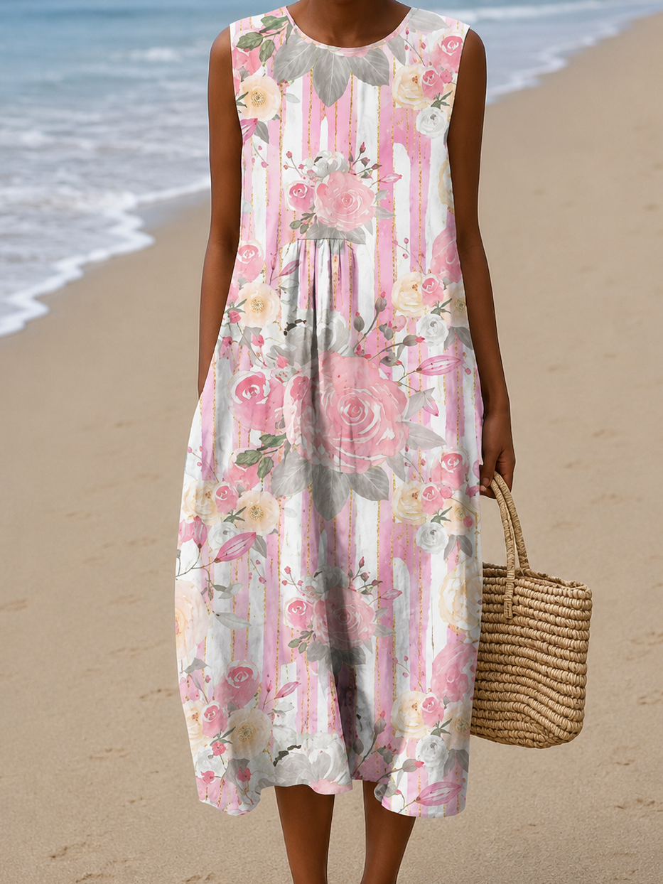 Nuria | Vestido Midi de Playa Sin Mangas con Estampado para Mujer