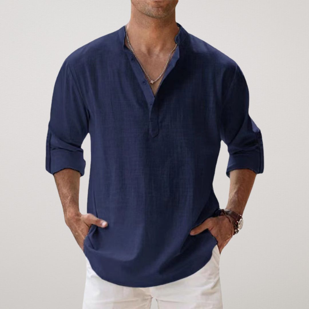 Leonardo | Camisa Henley de algodón con efecto lino