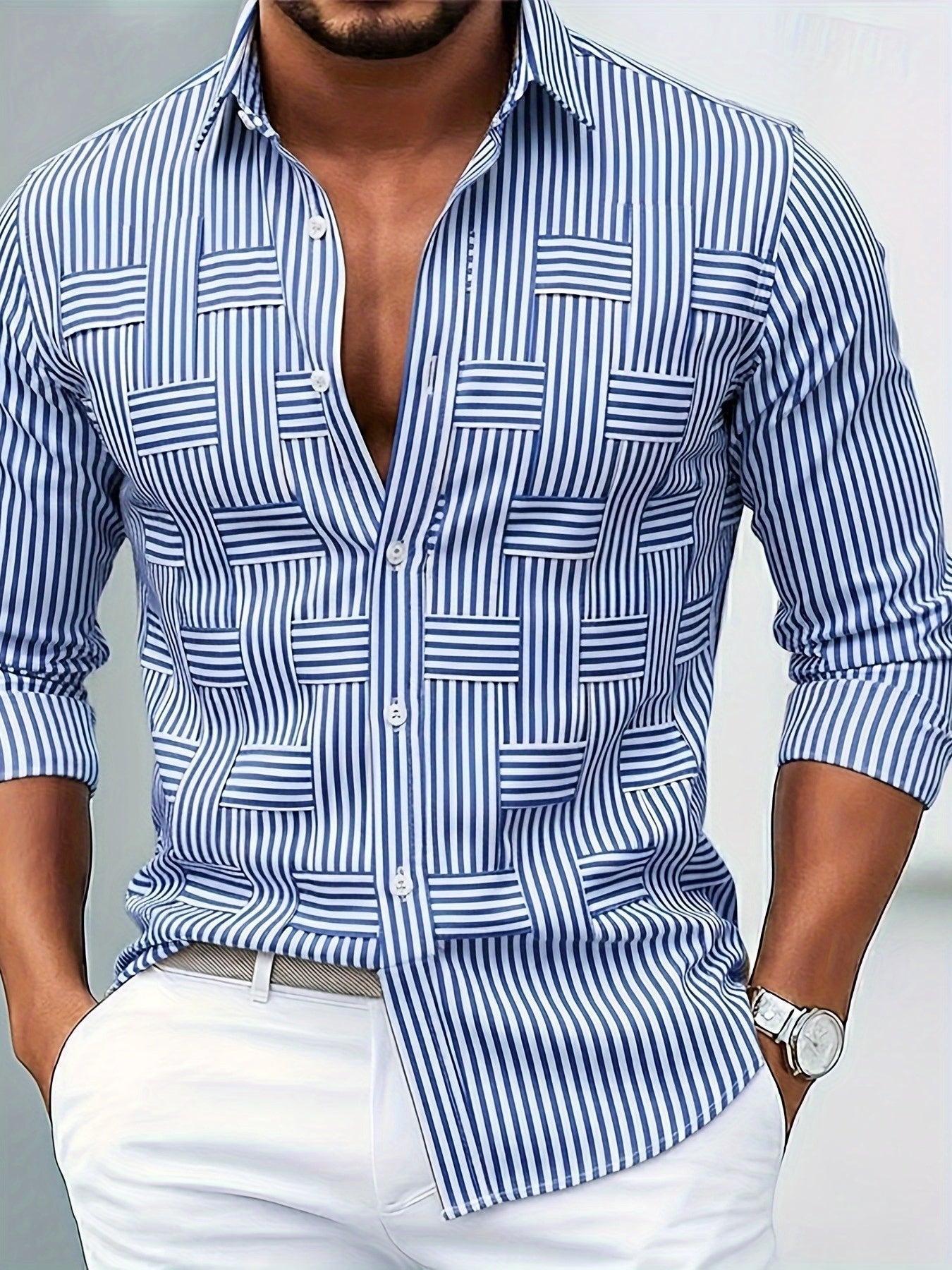 Miguel | Camisa De Rayas Vintage De Manga Larga Para Hombre