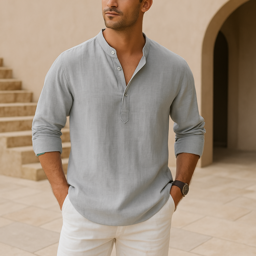 Leonardo | Camisa Henley de algodón con efecto lino