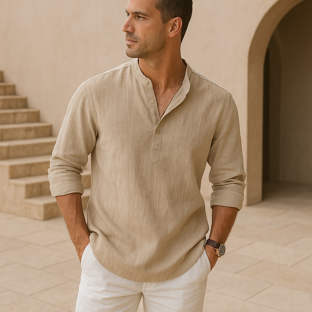 Leonardo | Camisa Henley de algodón con efecto lino