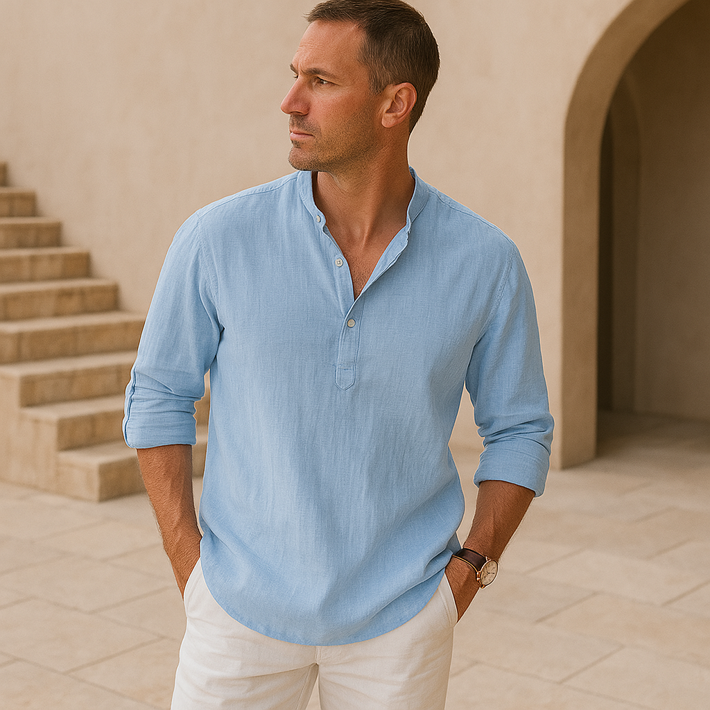 Leonardo | Camisa Henley de algodón con efecto lino