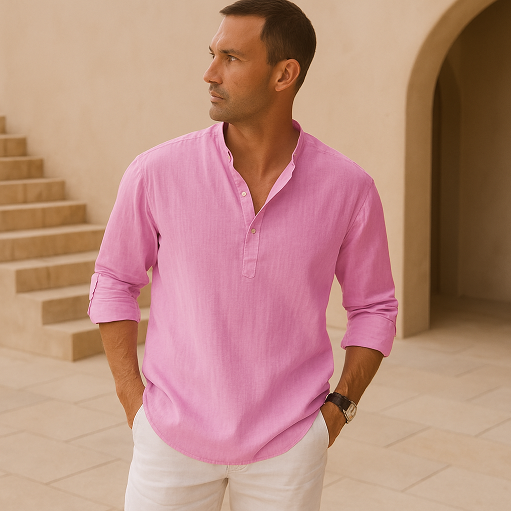 Leonardo | Camisa Henley de algodón con efecto lino