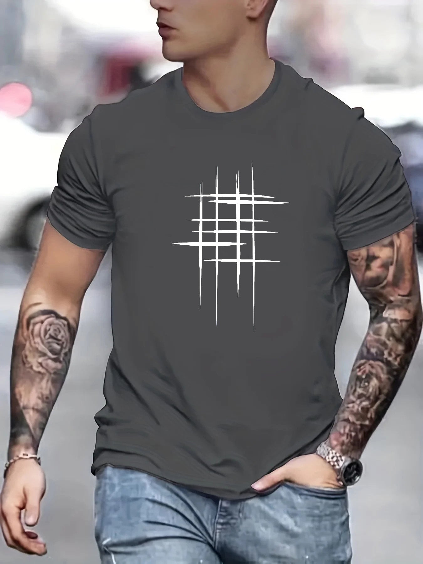Javier | Camiseta elegante de cuello redondo con estampado gráfico