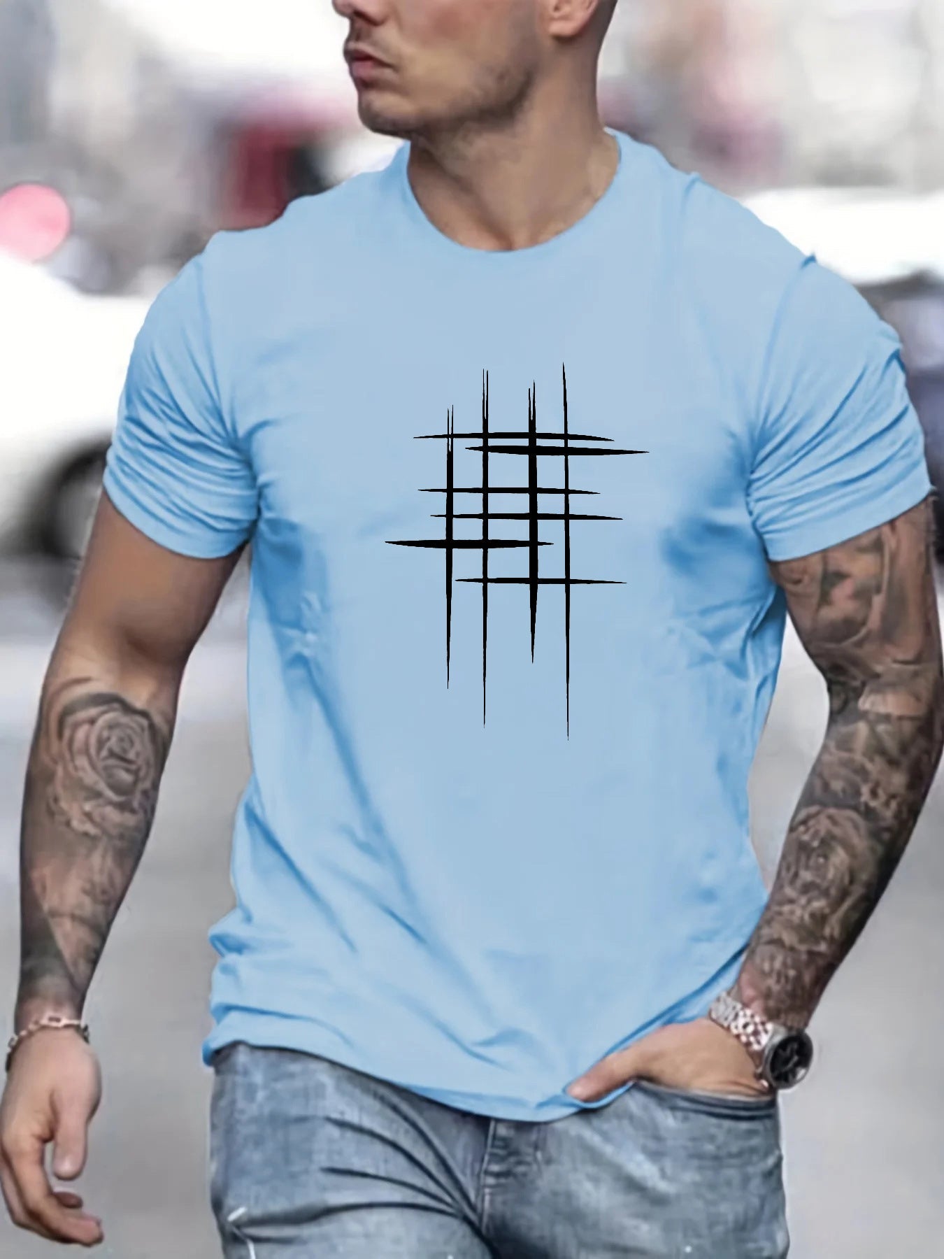 Javier | Camiseta elegante de cuello redondo con estampado gráfico