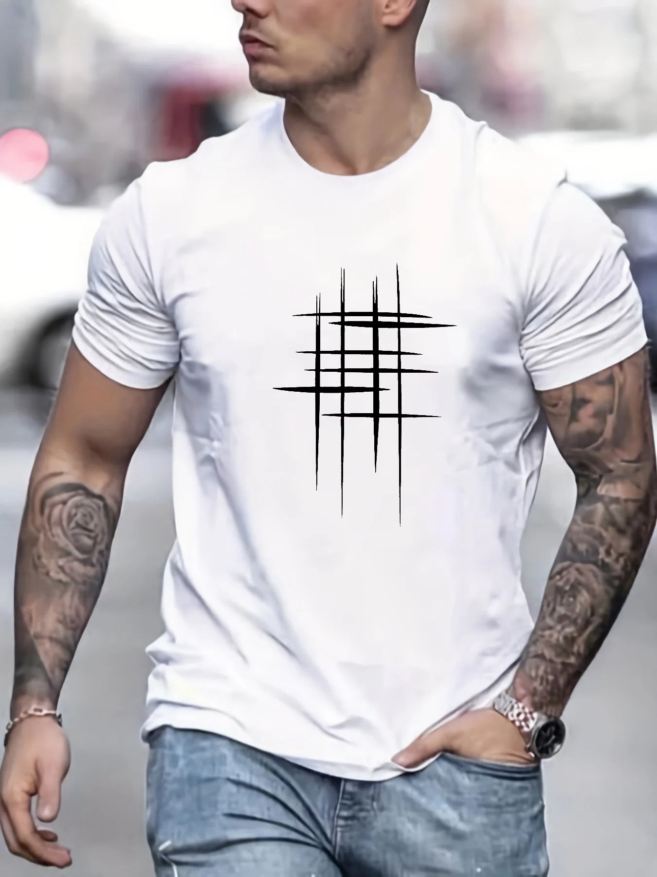 Javier | Camiseta elegante de cuello redondo con estampado gráfico