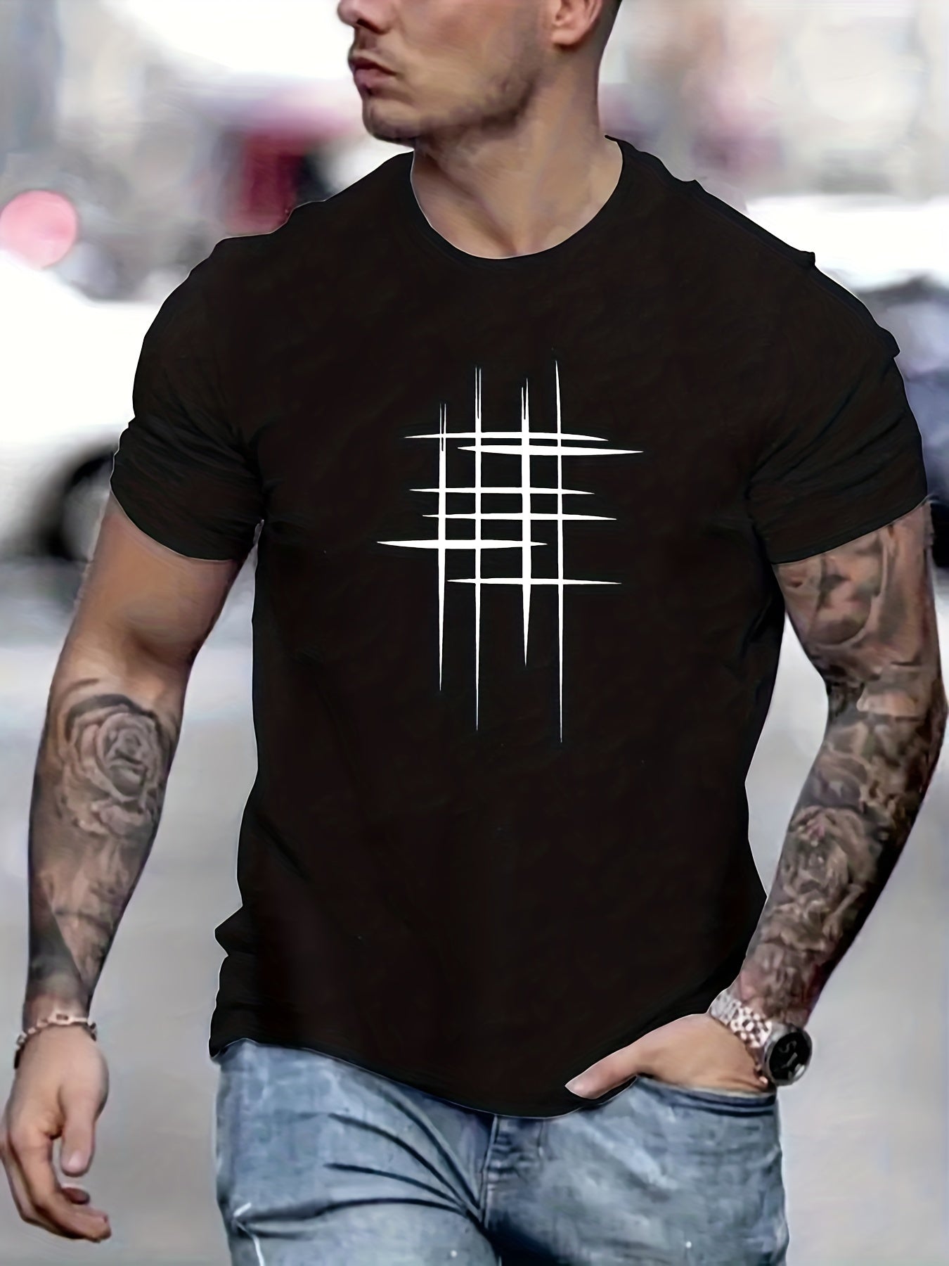 Javier | Camiseta elegante de cuello redondo con estampado gráfico