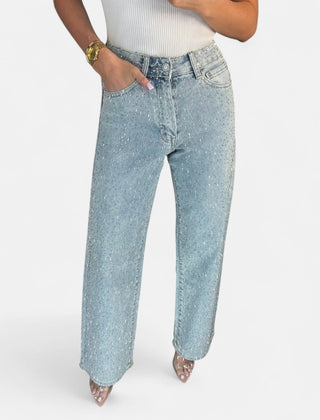 Fabiola | Jeans de Pierna Ancha con Pedrería Brillante