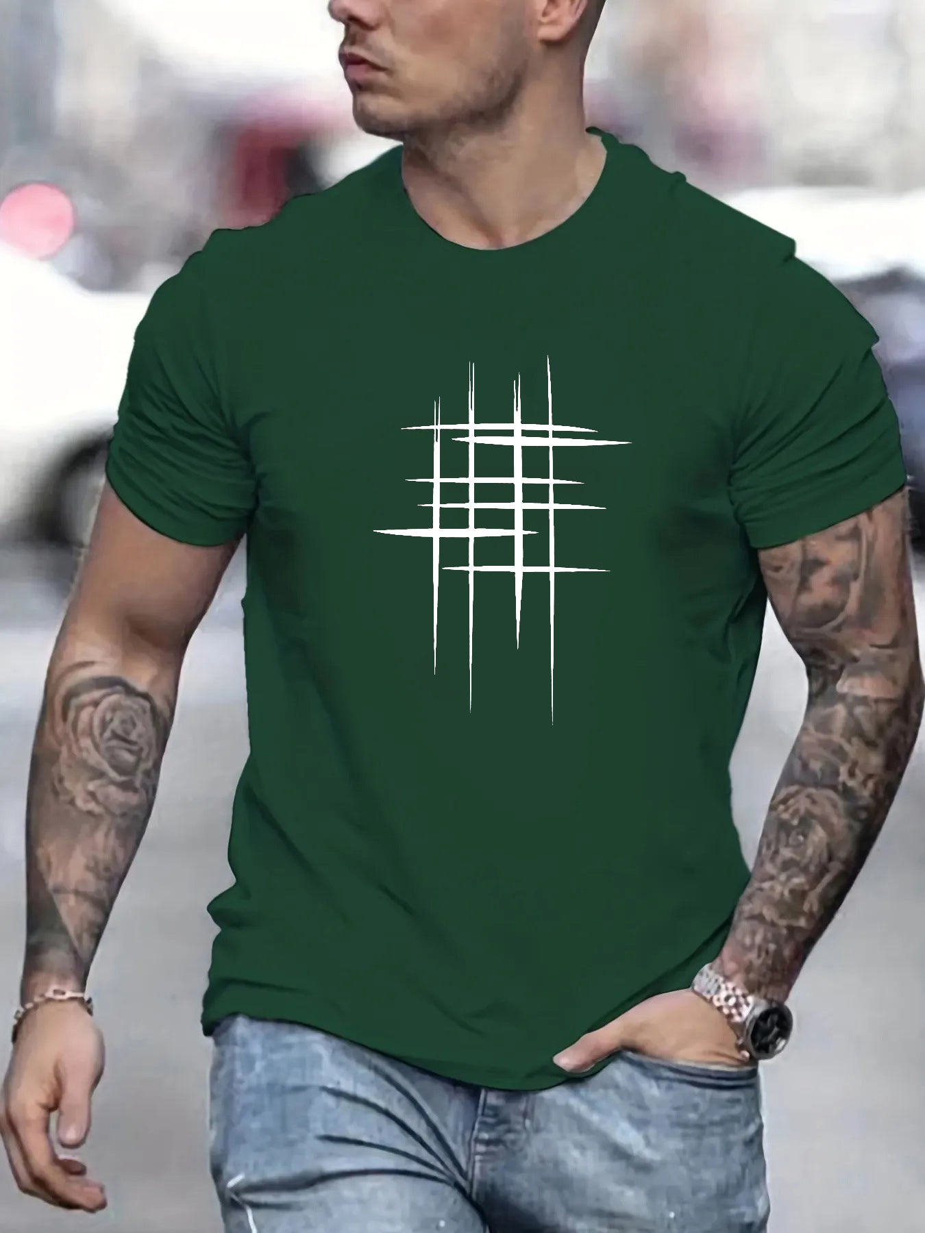 Javier | Camiseta elegante de cuello redondo con estampado gráfico
