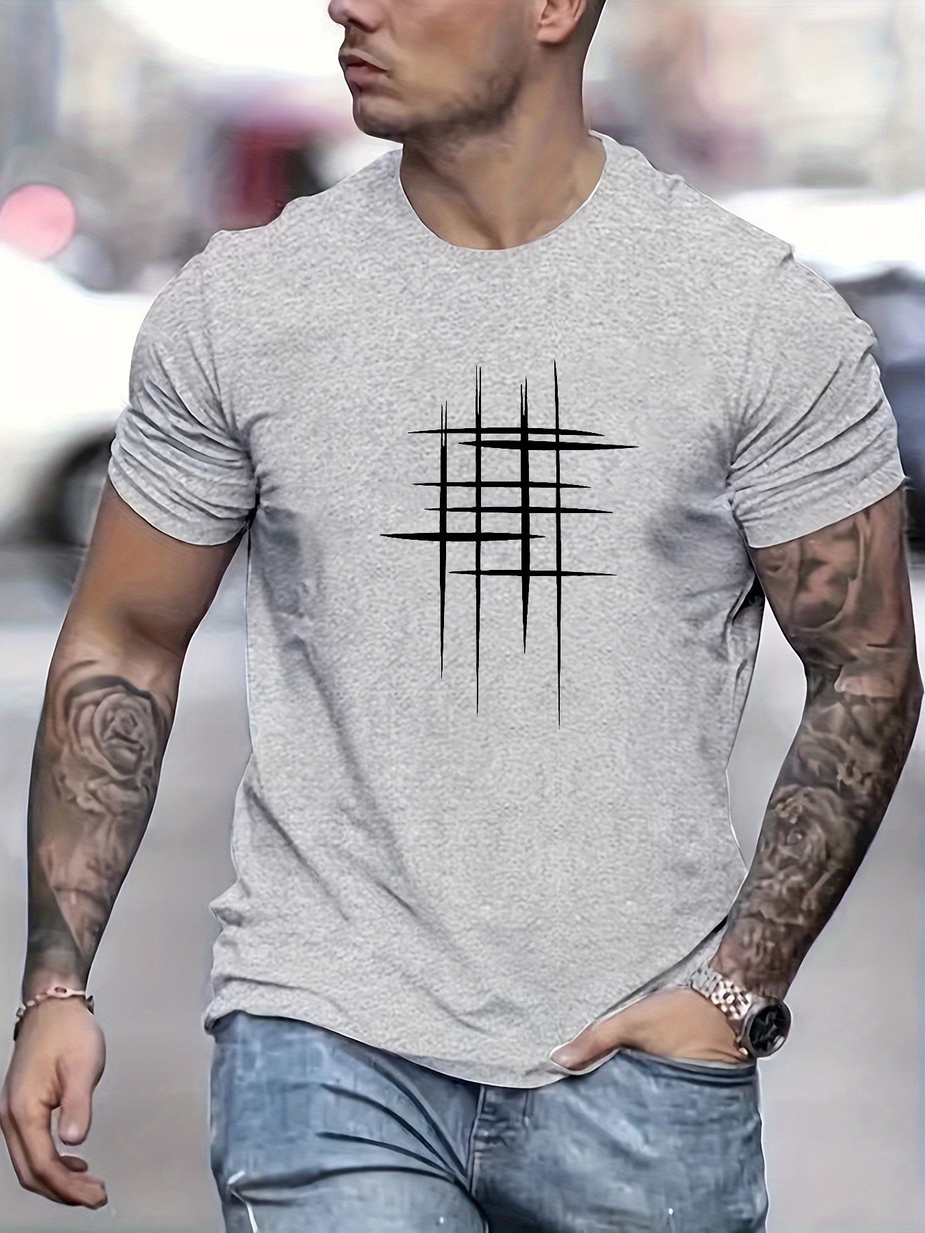 Javier | Camiseta elegante de cuello redondo con estampado gráfico