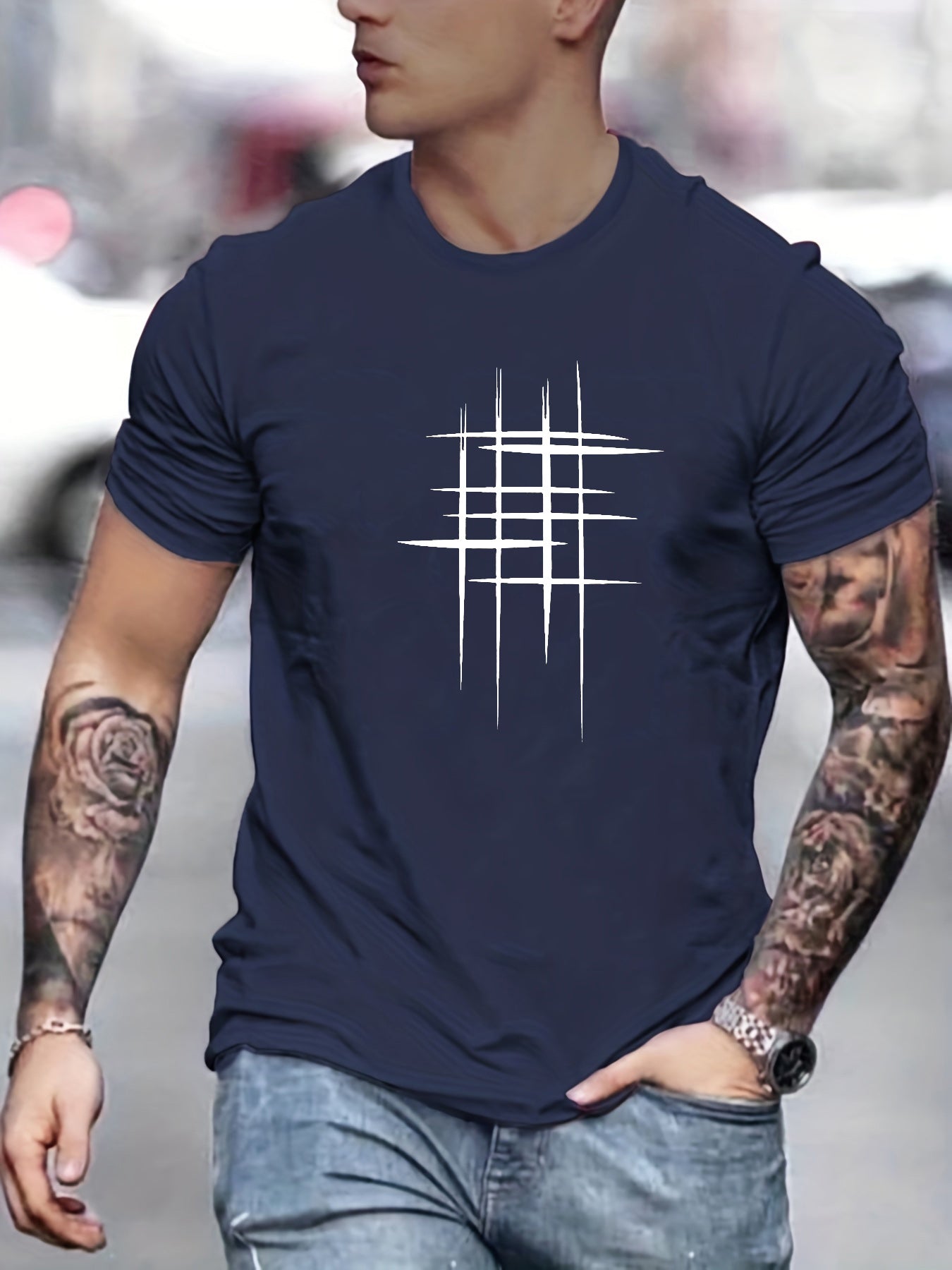 Javier | Camiseta elegante de cuello redondo con estampado gráfico