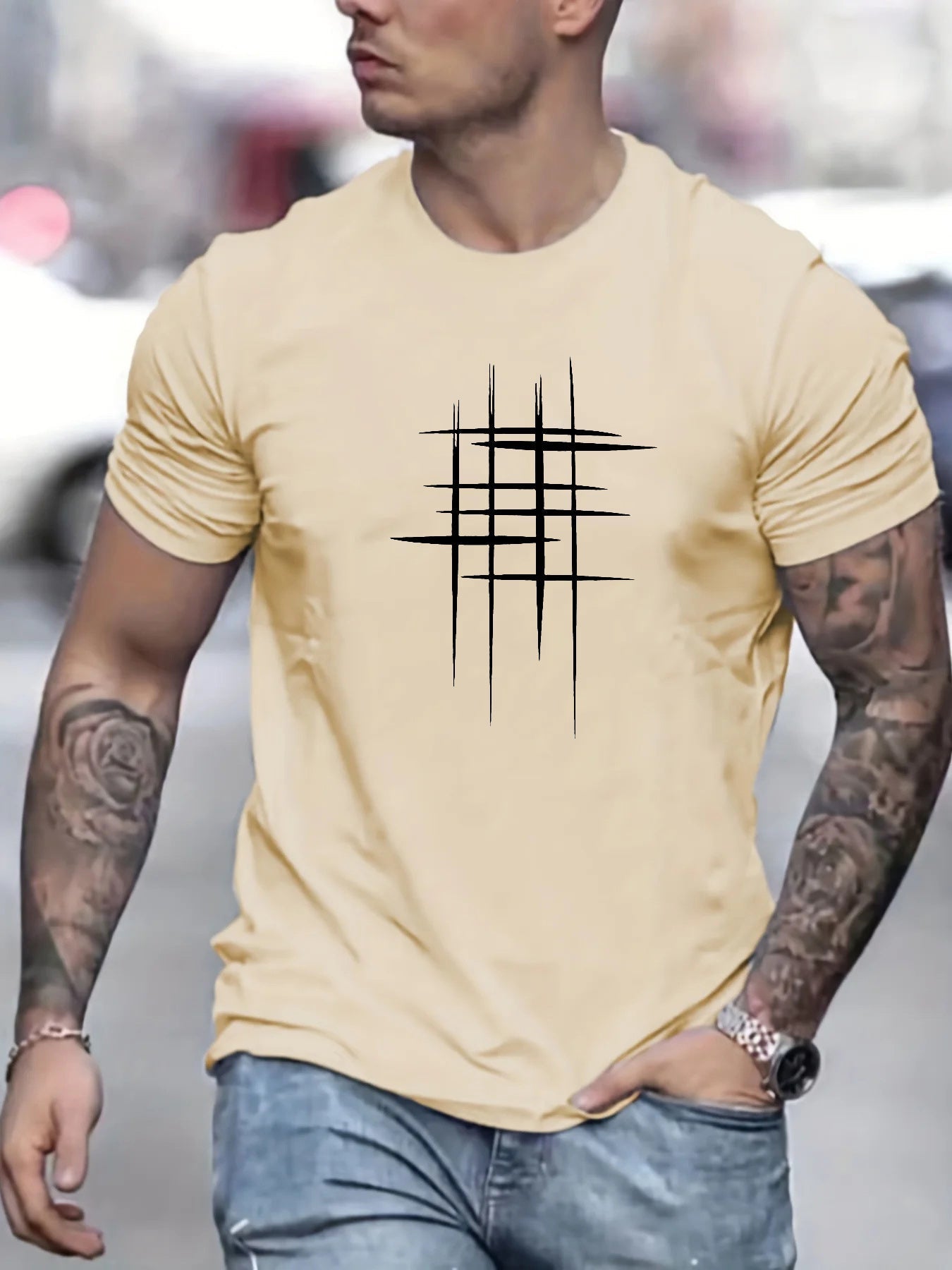 Javier | Camiseta elegante de cuello redondo con estampado gráfico