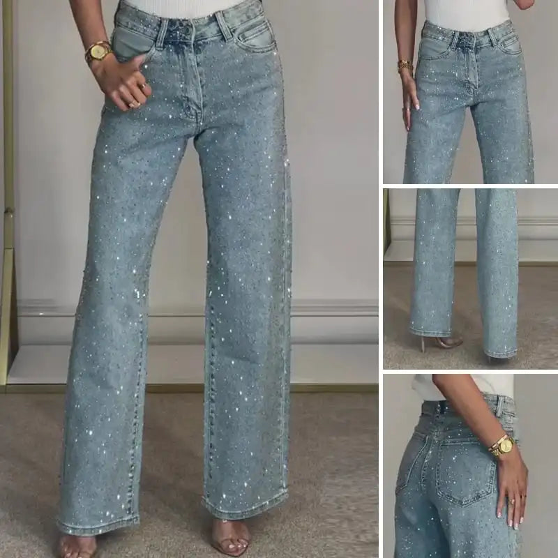 Fabiola | Jeans de Pierna Ancha con Pedrería Brillante