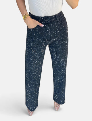 Fabiola | Jeans de Pierna Ancha con Pedrería Brillante