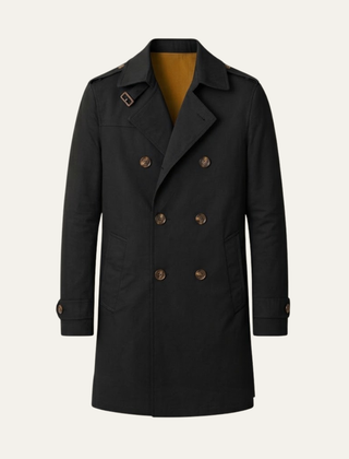 Gabardina Hombre Cruzada con Hebillas en los Puños - Negro