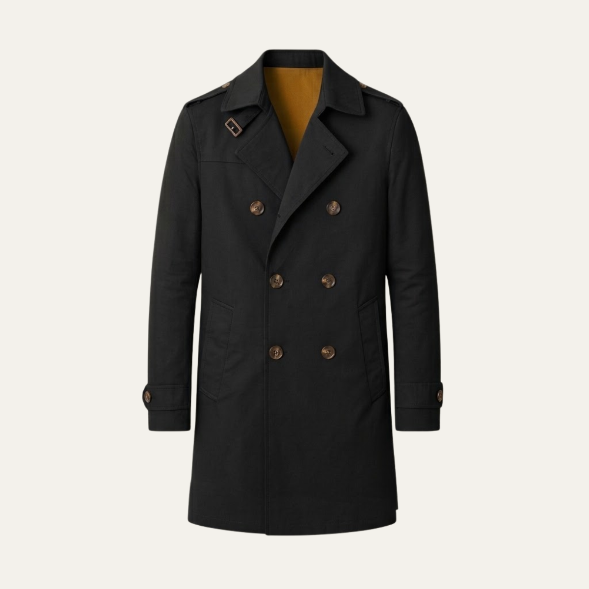 Gabardina Hombre Cruzada con Hebillas en los Puños - Negro