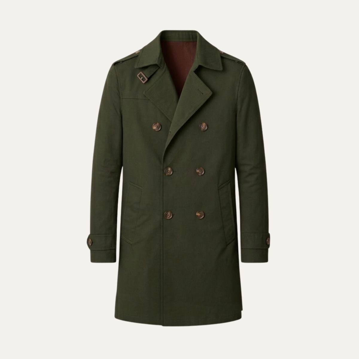 Gabardina Hombre Cruzada con Hebillas en los Puños - Verde olivo