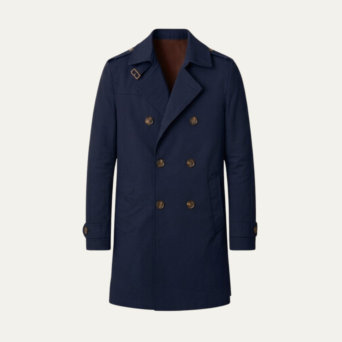 Gabardina Hombre Cruzada con Hebillas en los Puños - Azul marino