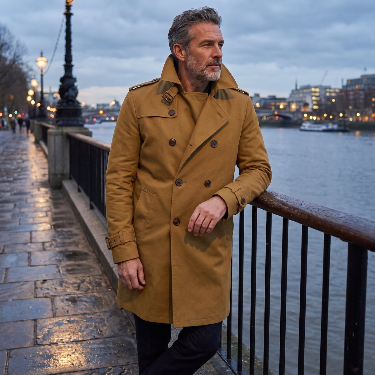 Gabardina Hombre Cruzada con Hebillas en los Puños