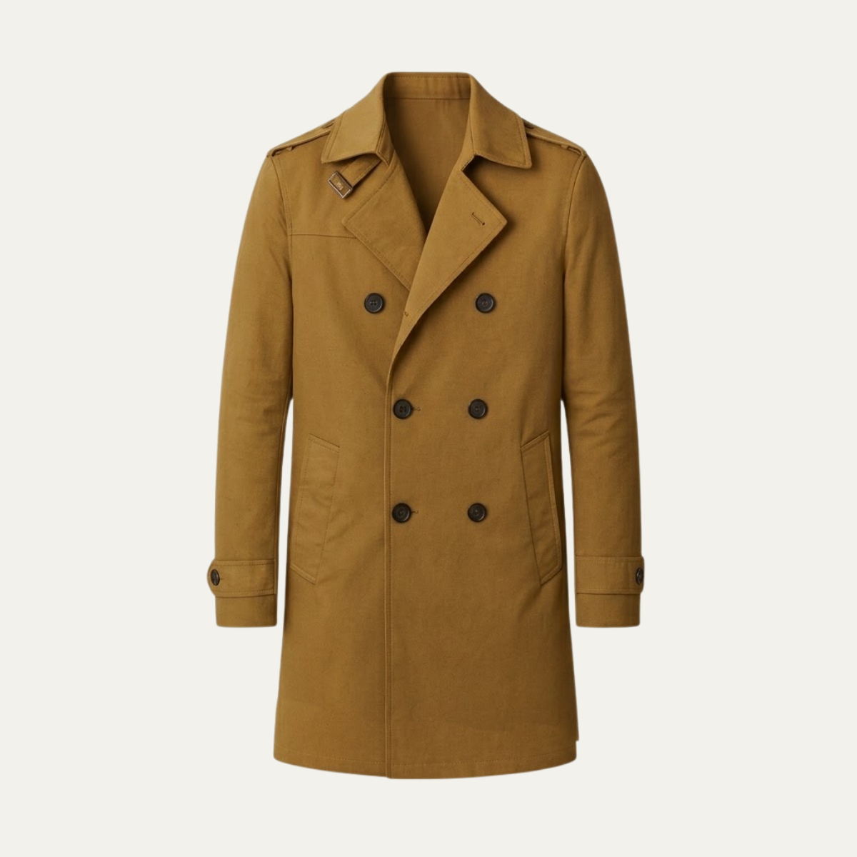 Gabardina Hombre Cruzada con Hebillas en los Puños - Camel