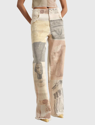 Itzia | Jeans de Pierna Ancha y Tiro Alto con Bajo sin Dobladillo