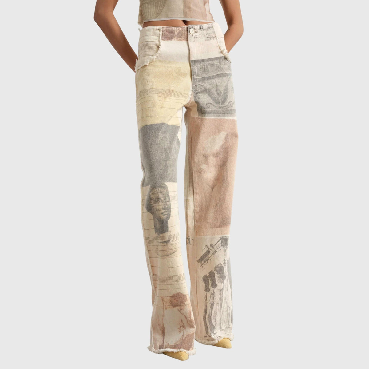 Itzia | Jeans de Pierna Ancha y Tiro Alto con Bajo sin Dobladillo