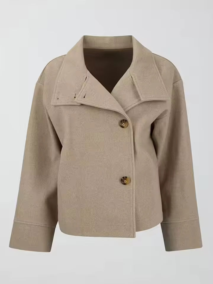 Abrigo Corto Mujer Cruzado Elegante - Beige