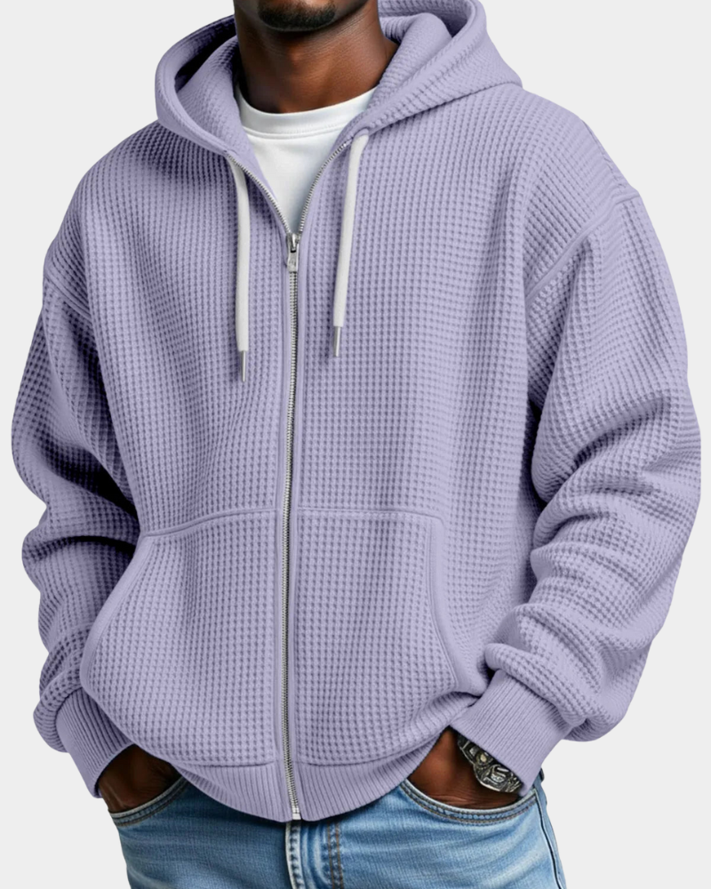 Sudadera Oversize Hombre Waffle con Capucha - Lila