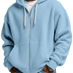 Sudadera Oversize Hombre Waffle con Capucha - Azul