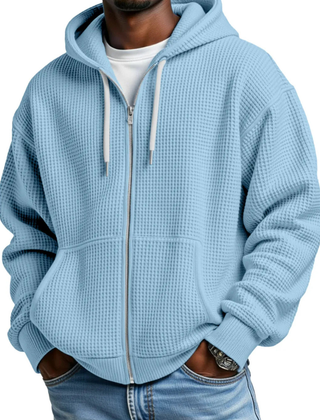 Sudadera Oversize Hombre Waffle con Capucha - Azul