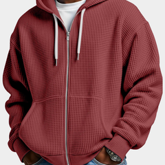 Sudadera Oversize Hombre Waffle con Capucha - Rojo